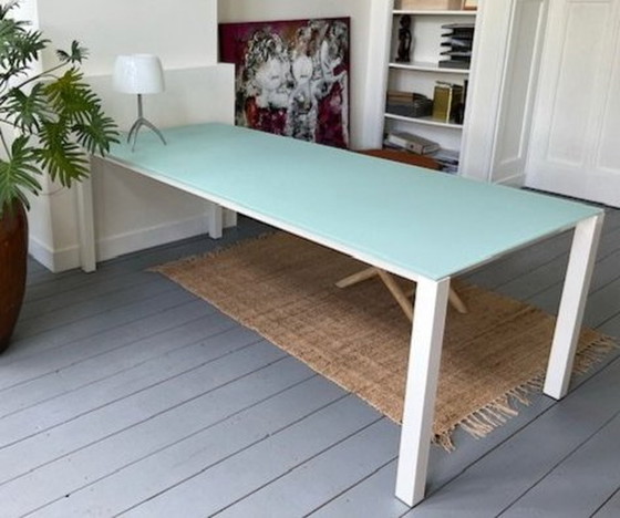 Image 1 of Harvink White Legs/Top Glass Light Green Table