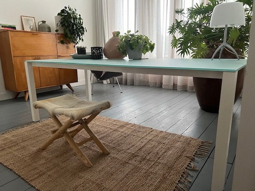 Harvink White Legs/Top Glass Light Green Table