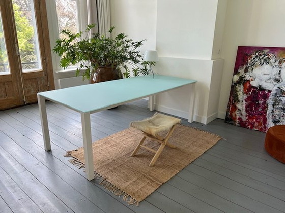 Image 1 of Harvink White Legs/Top Glass Light Green Table