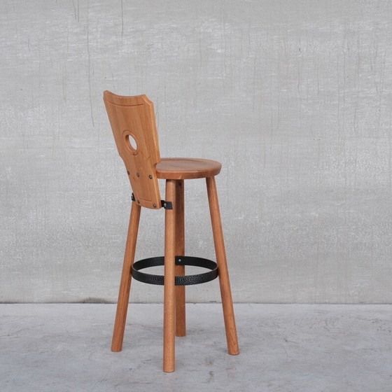 Image 1 of Oakwood and iron mid-century bar stool, Holland 1980s