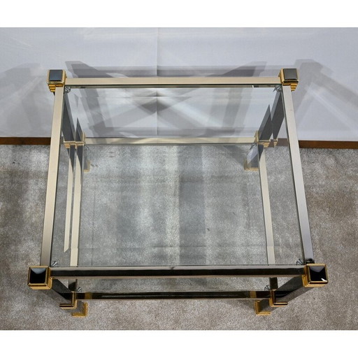 Vintage brass and glass sofa end, 1970