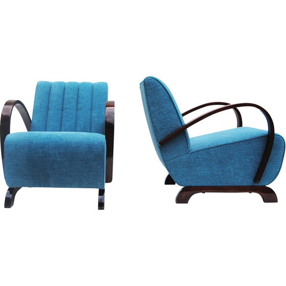 Image 1 of Pair of vintage Art Deco armchairs in walnut and fabric by Jindrich Halabala for Up Zavody, Czechoslovakia 1930