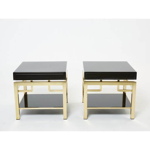 Pair of vintage side tables in black lacquer and brass by Guy Lefevre for Maison Jansen, 1970