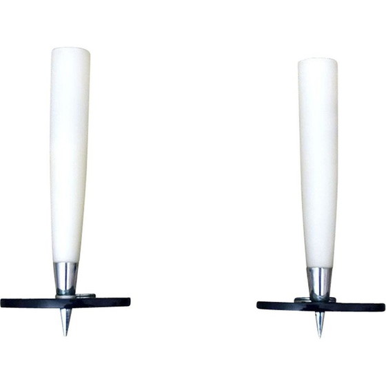 Image 1 of Pair of vintage sconces in glass and chromed brass, Italy 1950