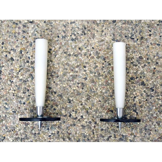 Image 1 of Pair of vintage sconces in glass and chromed brass, Italy 1950