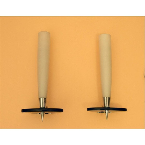 Image 1 of Pair of vintage sconces in glass and chromed brass, Italy 1950