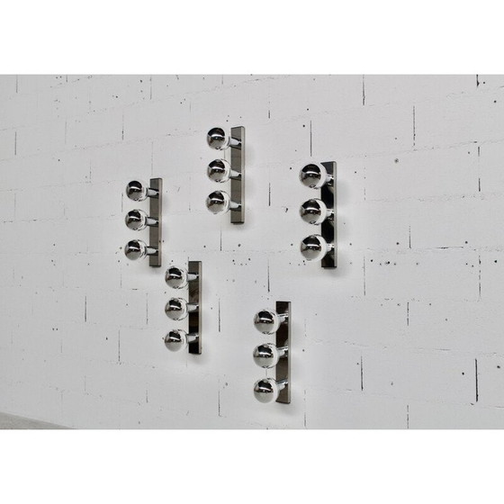 Image 1 of Set of 5 vintage rectangular chrome steel wall lamp by Motoko Ishii for Staff, 1970
