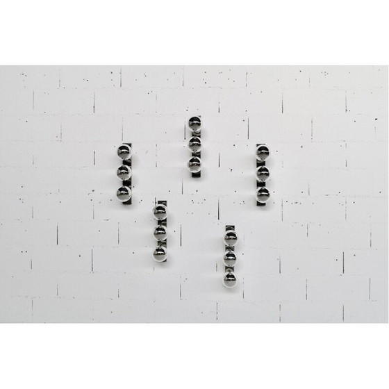 Image 1 of Set of 5 vintage rectangular chrome steel wall lamp by Motoko Ishii for Staff, 1970
