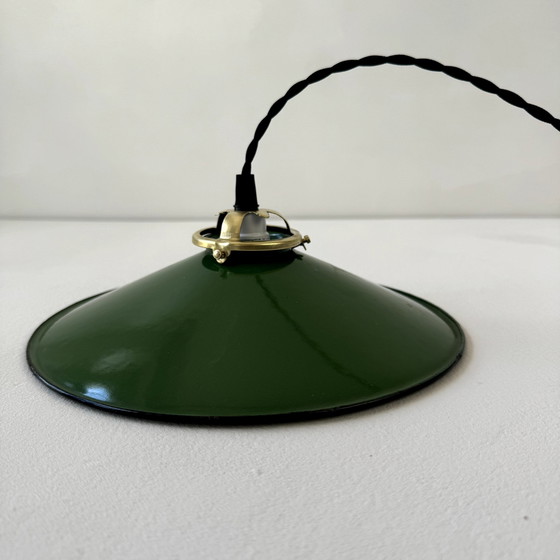 Image 1 of Antique Industrial Conical Enameled Hanging Lamp