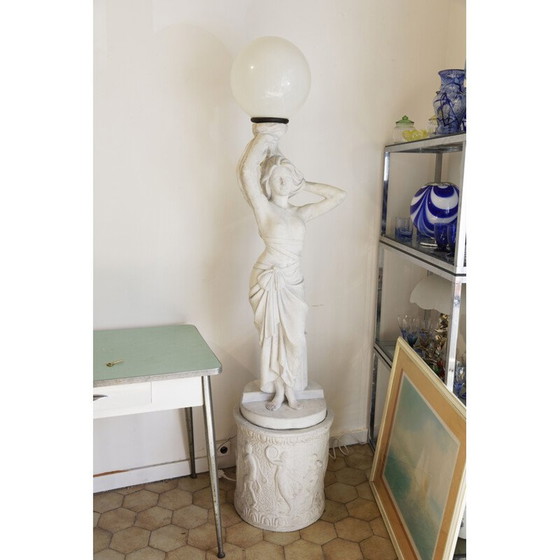 Image 1 of Vintage garden lamp Nymph in white stone, Italy 1950