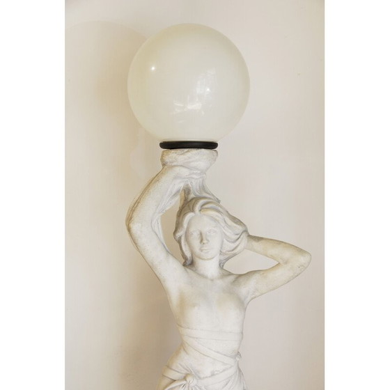 Image 1 of Vintage garden lamp Nymph in white stone, Italy 1950