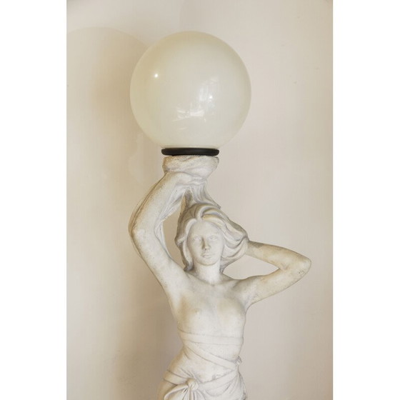 Image 1 of Vintage garden lamp Nymph in white stone, Italy 1950