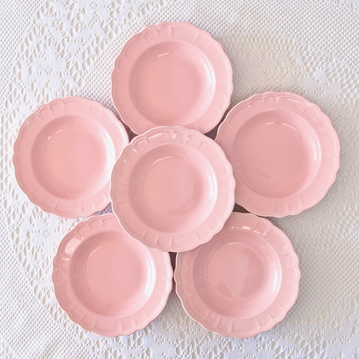 6x Antique Pink Earthenware Salins Plates