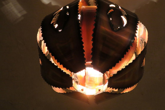 Image 1 of Brutalist Danish Torch Cut Copper Pendant Light, 1970S