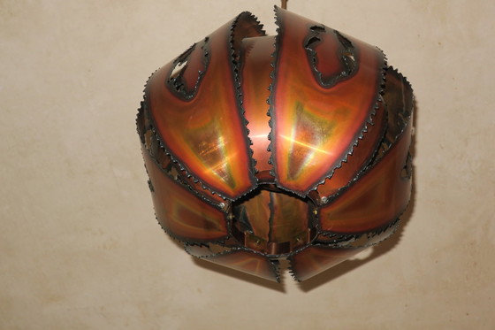 Image 1 of Brutalist Danish Torch Cut Copper Pendant Light, 1970S