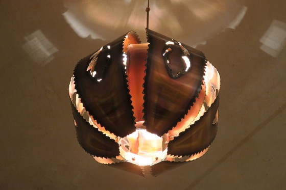 Image 1 of Brutalist Danish Torch Cut Copper Pendant Light, 1970S