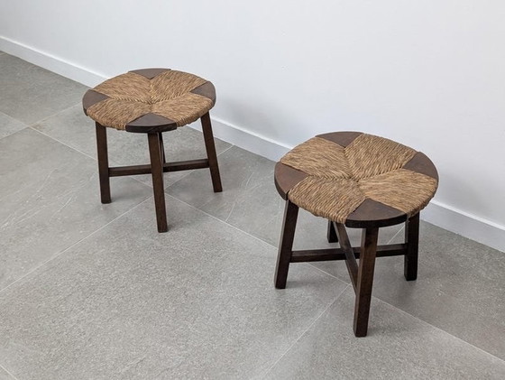 Image 1 of 2X Oak Stools With Rush Seat