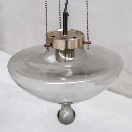 Image 1 of Pair of vintage pendant lamp in smoked glass and brass for Raak, Netherlands 1970