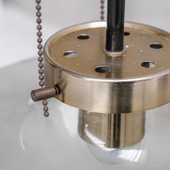 Image 1 of Pair of vintage pendant lamp in smoked glass and brass for Raak, Netherlands 1970
