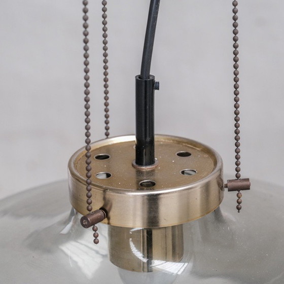 Image 1 of Pair of vintage pendant lamp in smoked glass and brass for Raak, Netherlands 1970