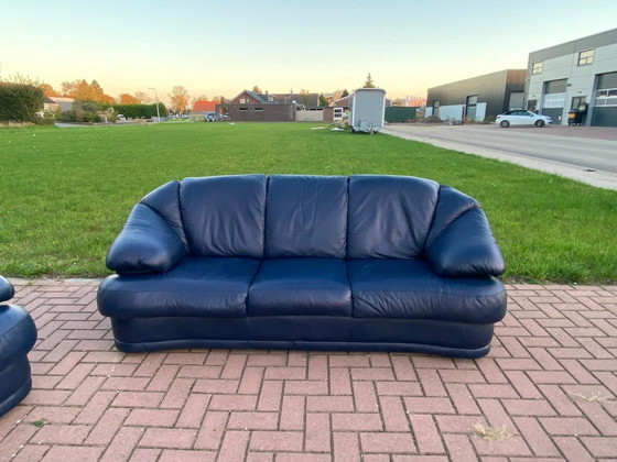 Image 1 of  3 + 2.5 Seater Blue Genuine Leather Sofa Set