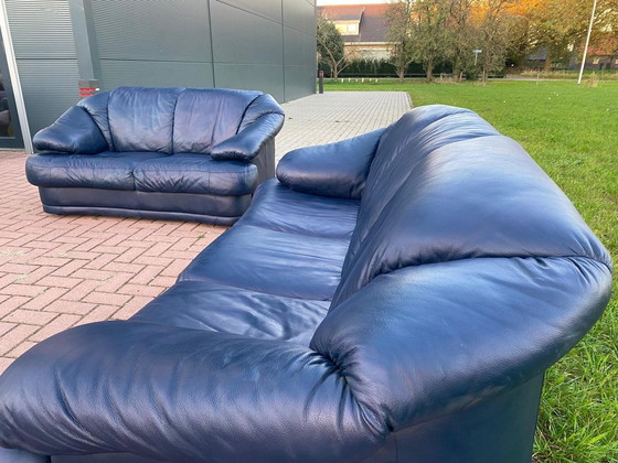 Image 1 of  3 + 2.5 Seater Blue Genuine Leather Sofa Set