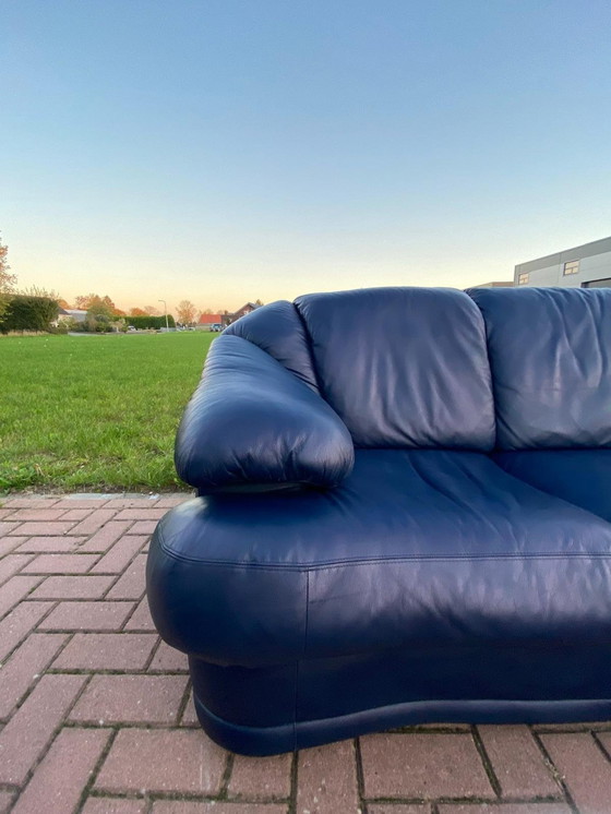 Image 1 of  3 + 2.5 Seater Blue Genuine Leather Sofa Set