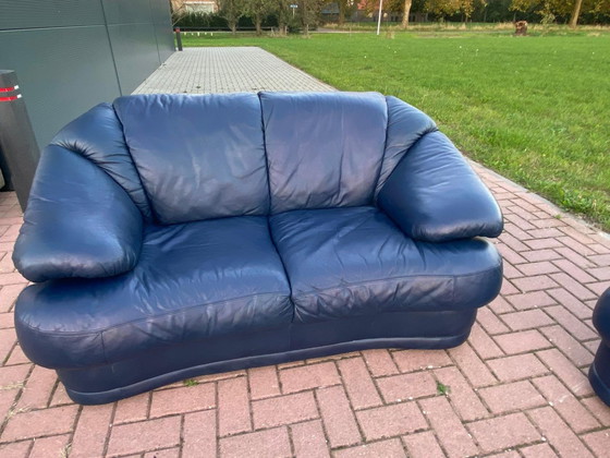 Image 1 of  3 + 2.5 Seater Blue Genuine Leather Sofa Set