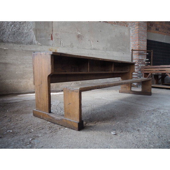 Image 1 of Vintage wooden school bench with original paint, Czechoslovakia 1930