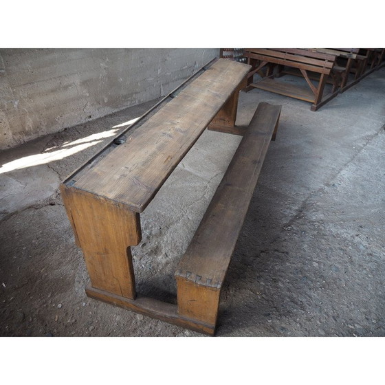 Image 1 of Vintage wooden school bench with original paint, Czechoslovakia 1930