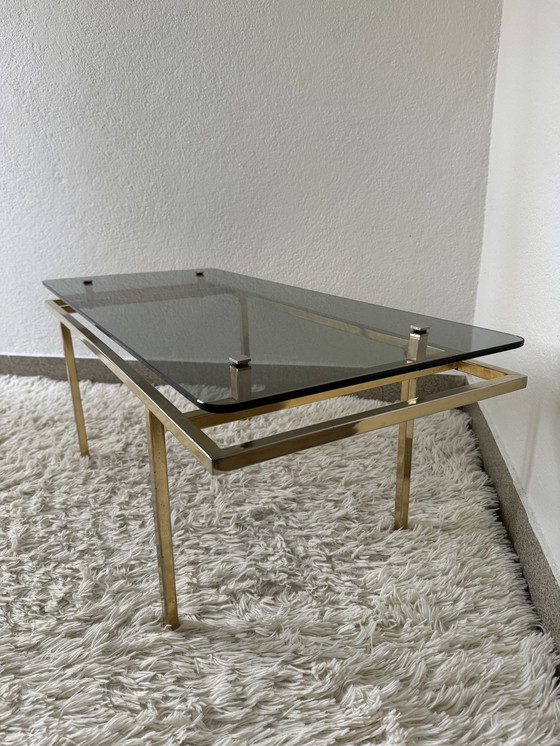 Image 1 of 60's Brass Smoked Glass Coffee Table