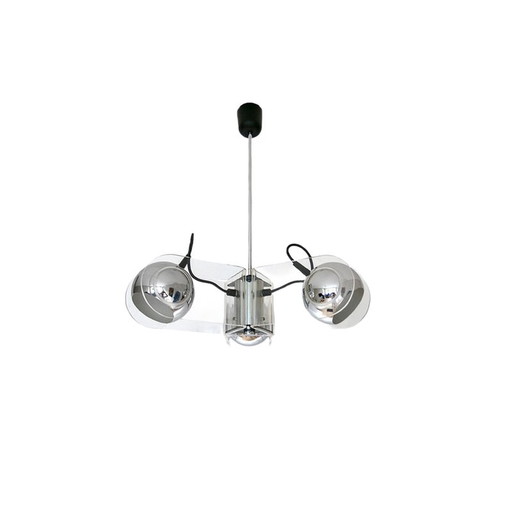 Vintage pendant lamp with three chrome lampshades, 1970s
