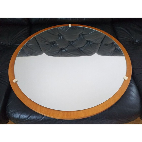 Image 1 of Midcentury Round Teak Veneer Wall Mirror, Denmark, 1960s