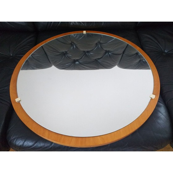 Image 1 of Midcentury Round Teak Veneer Wall Mirror, Denmark, 1960s