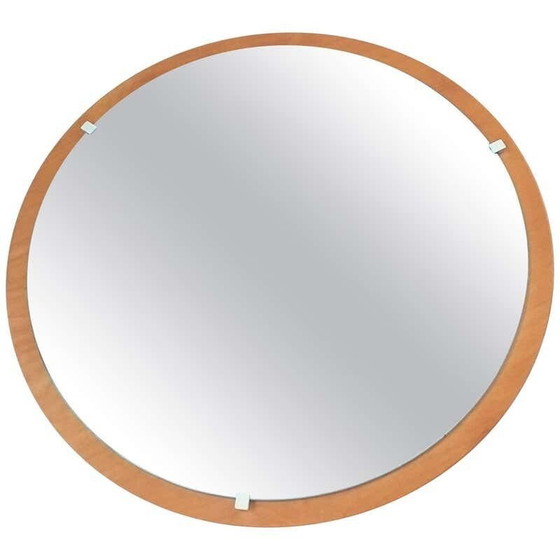 Image 1 of Midcentury Round Teak Veneer Wall Mirror, Denmark, 1960s