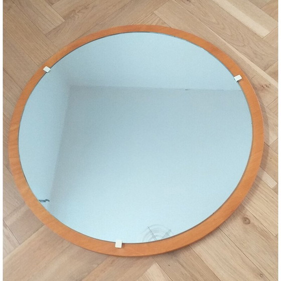 Image 1 of Midcentury Round Teak Veneer Wall Mirror, Denmark, 1960s