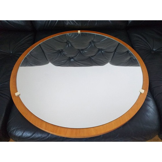Image 1 of Midcentury Round Teak Veneer Wall Mirror, Denmark, 1960s