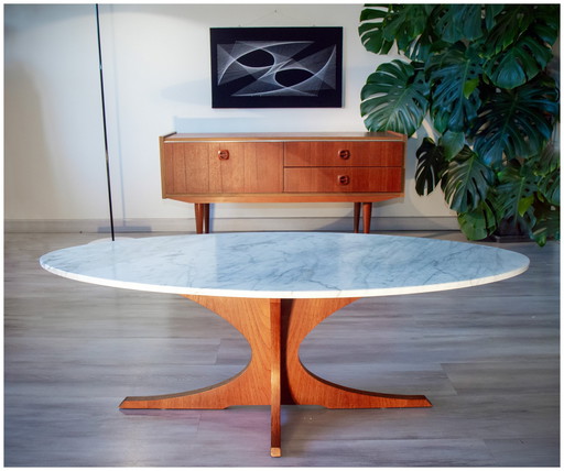 Scandinavian Coffee Table, Teak And Marble, 1960