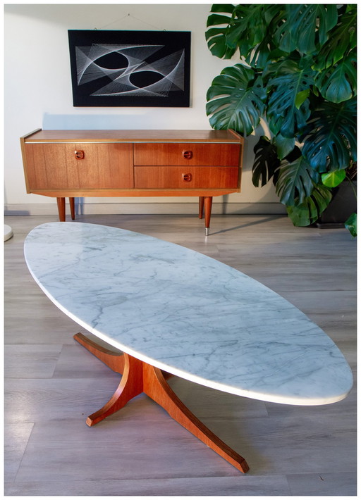 Scandinavian Coffee Table, Teak And Marble, 1960