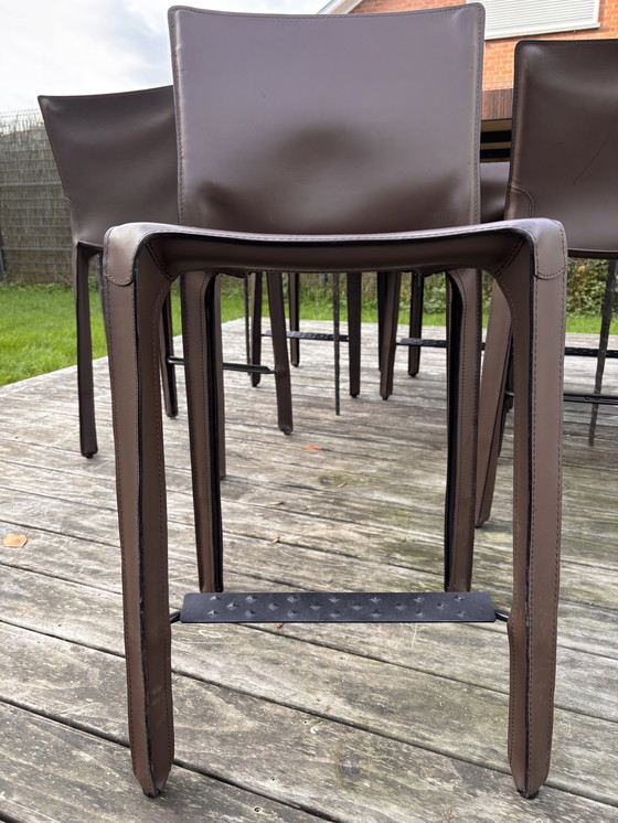 Image 1 of 4x Cassina Brown Leather Cab410 Stools