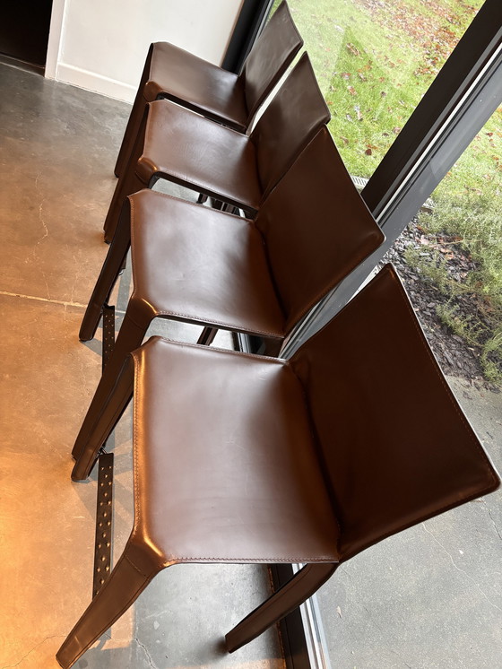 Image 1 of 4x Cassina Brown Leather Cab410 Stools