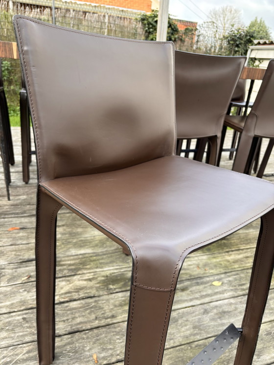 Image 1 of 4x Cassina Brown Leather Cab410 Stools