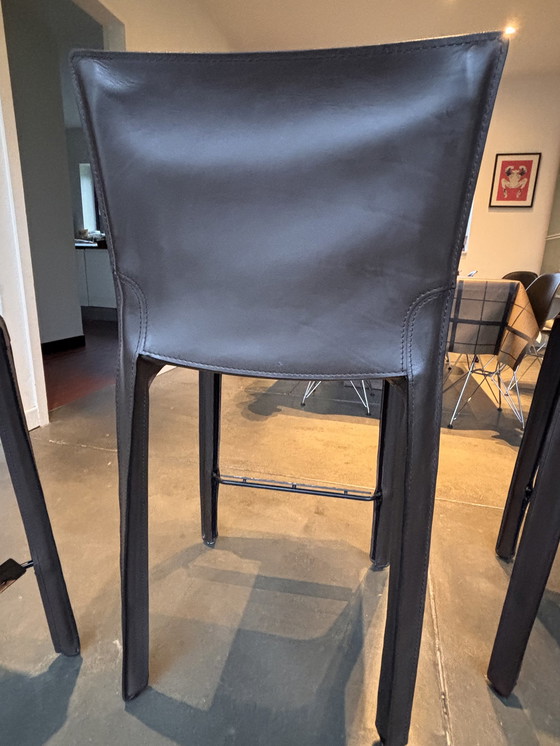 Image 1 of 4x Cassina Brown Leather Cab410 Stools