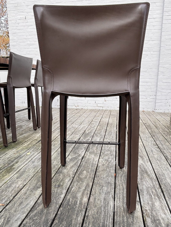 Image 1 of 4x Cassina Brown Leather Cab410 Stools