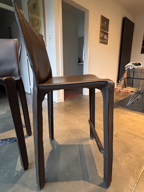 Image 1 of 4x Cassina Brown Leather Cab410 Stools