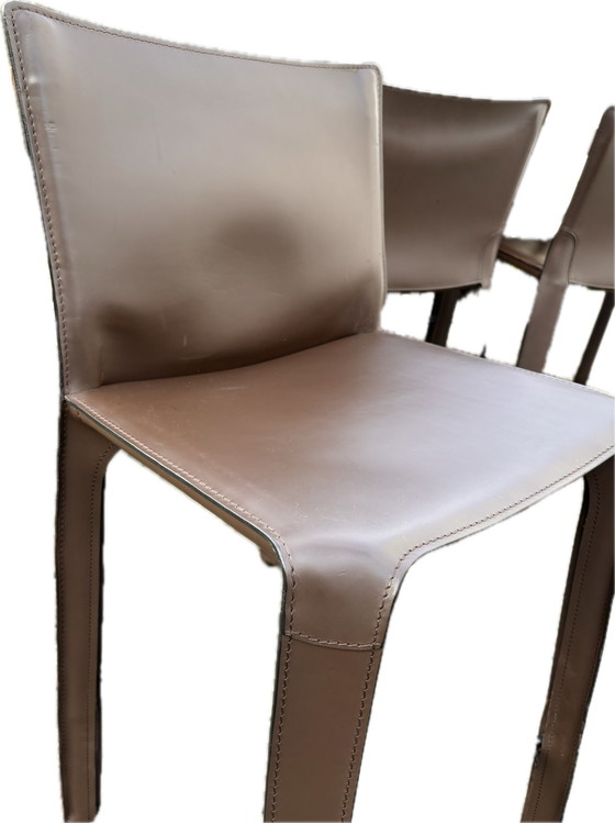 Image 1 of 4x Cassina Brown Leather Cab410 Stools