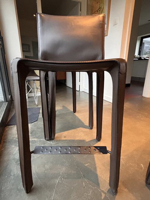 4x Cassina Brown Leather Cab410 Stools