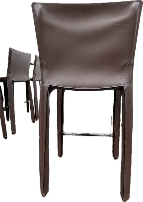 Image 1 of 4x Cassina Brown Leather Cab410 Stools