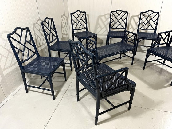 Image 1 of Faux Bamboo Dining Chairs And Bench 1970'S