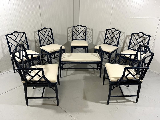 Image 1 of Faux Bamboo Dining Chairs And Bench 1970'S